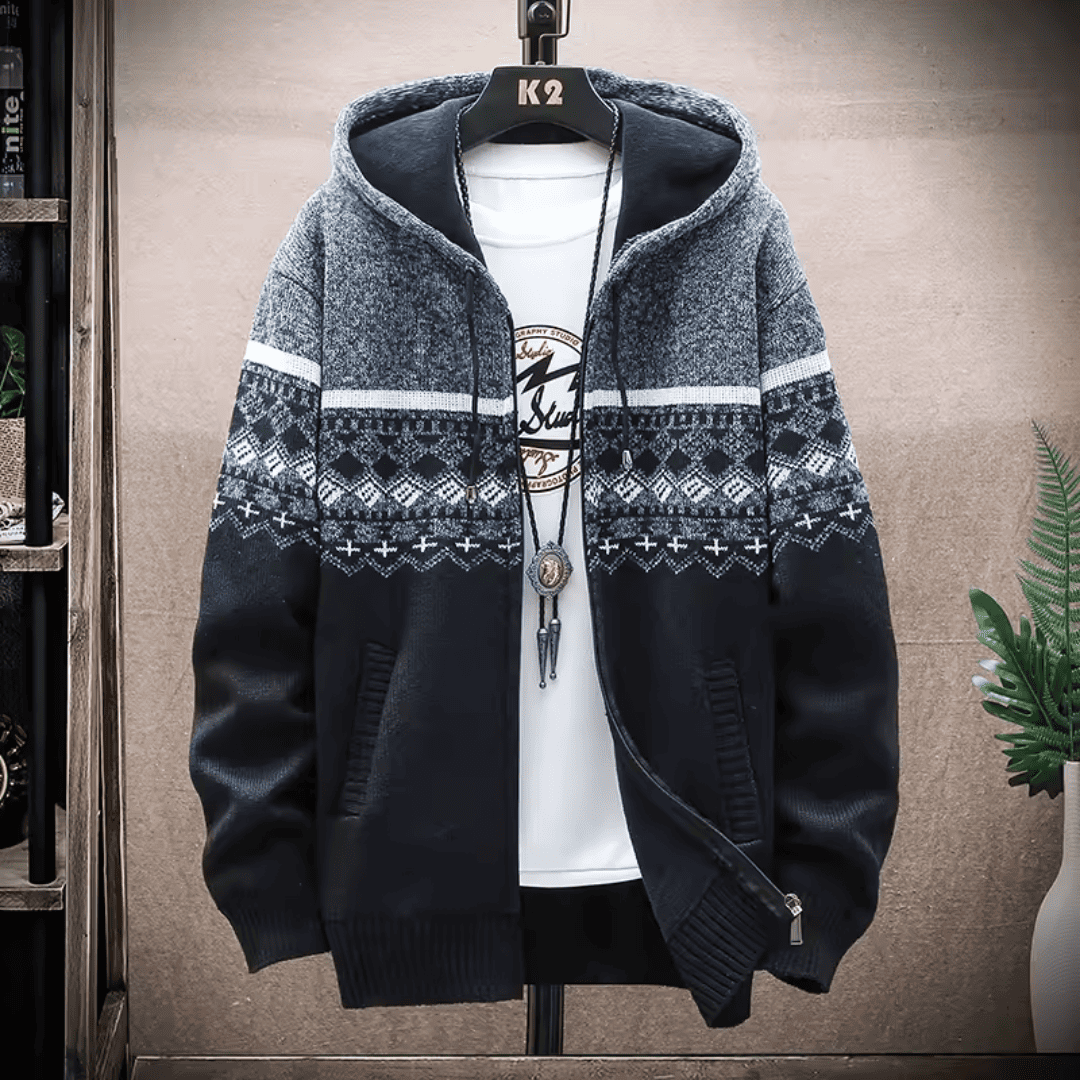 Casaco Masculino de Fio Peluciado com Capuz Estampado Forglows