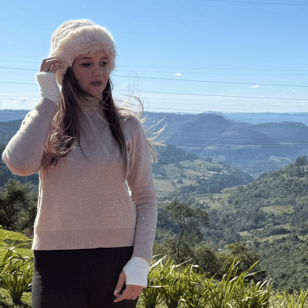 Luva Feminina Meio Dedo de Pelúcia Forglows