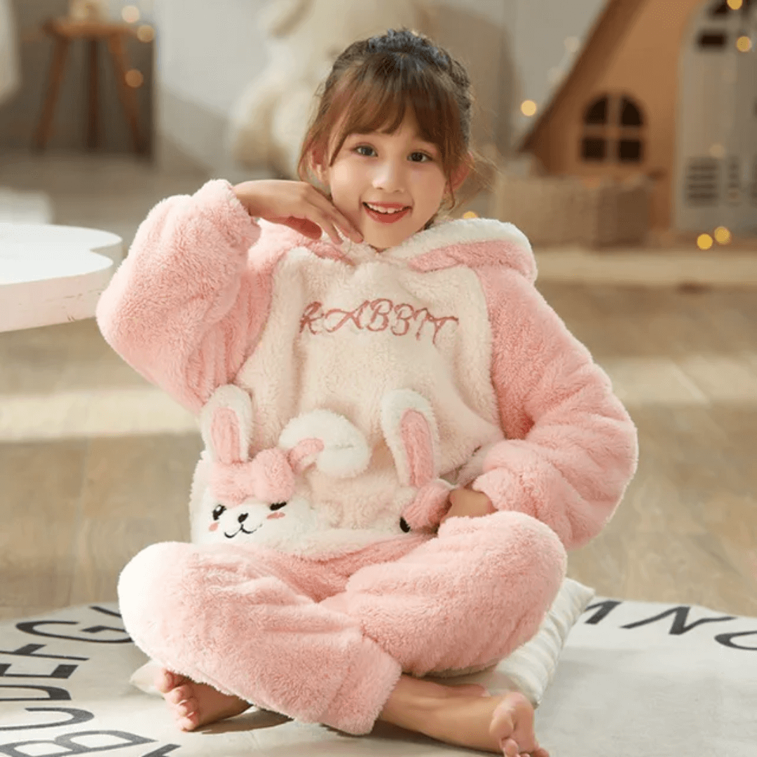 Conjunto Infantil Casaco com Capuz e Calça com Pelúcia Bunny Forglows