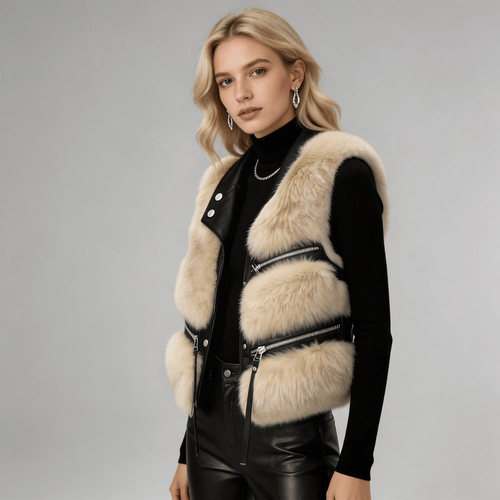 Colete Feminino em Pelo com Courino Forglows