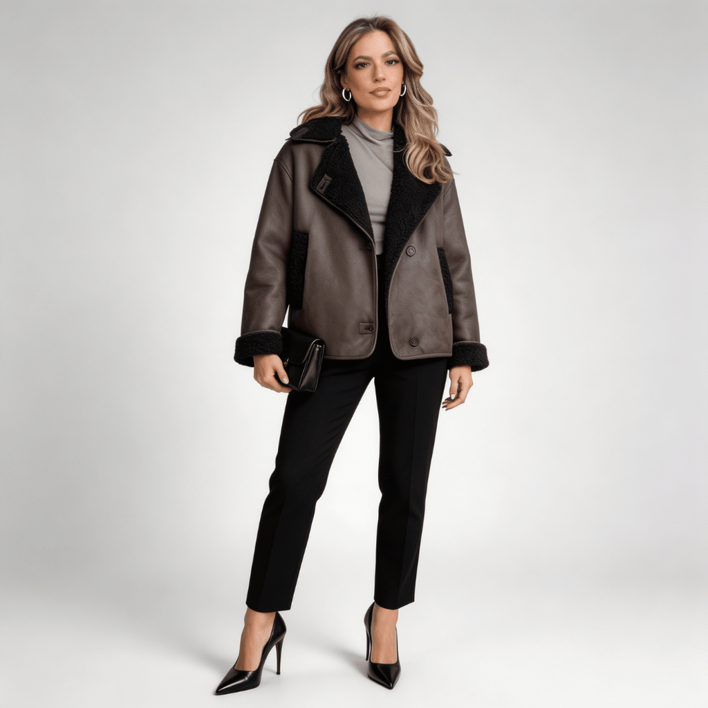 Casaco Feminino Couro Nobuck com Pelúcia Forglows
