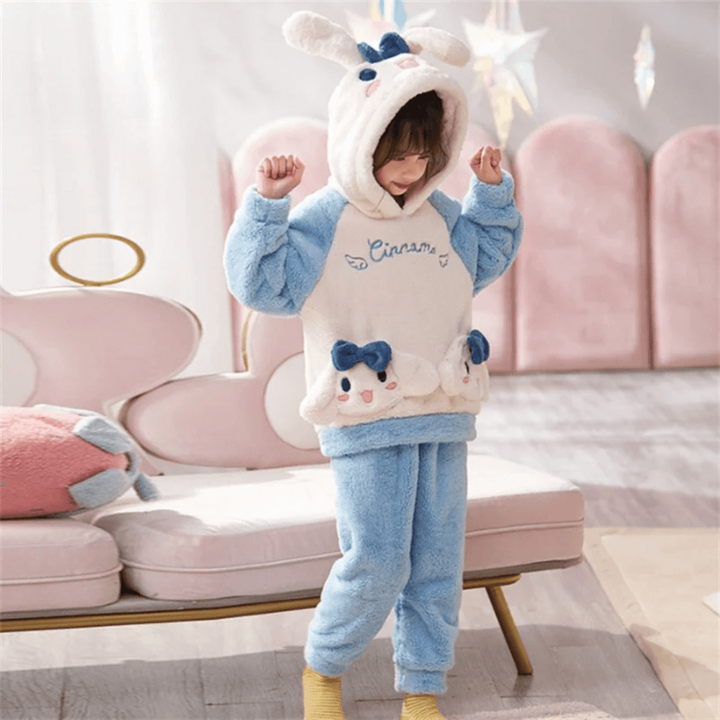 Conjunto Infantil Casaco com Capuz e Calça com Pelúcia Bunny Forglows