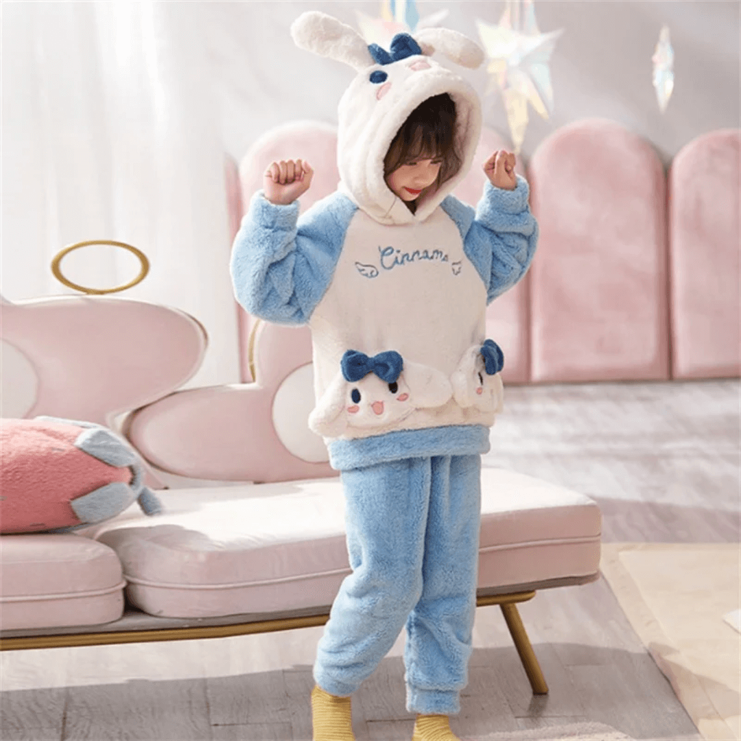 Conjunto Infantil Casaco com Capuz e Calça com Pelúcia Bunny Forglows