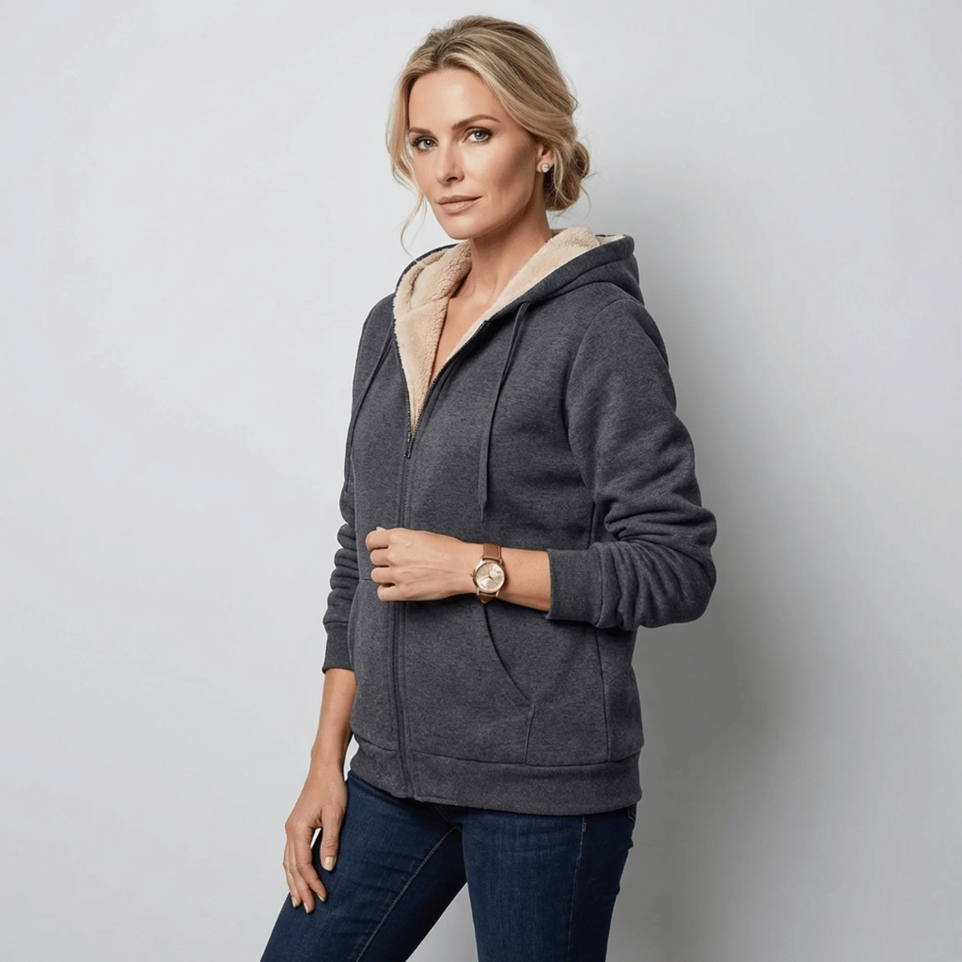 Moletom Feminino Peluciado com Touca e Zíper Forglows