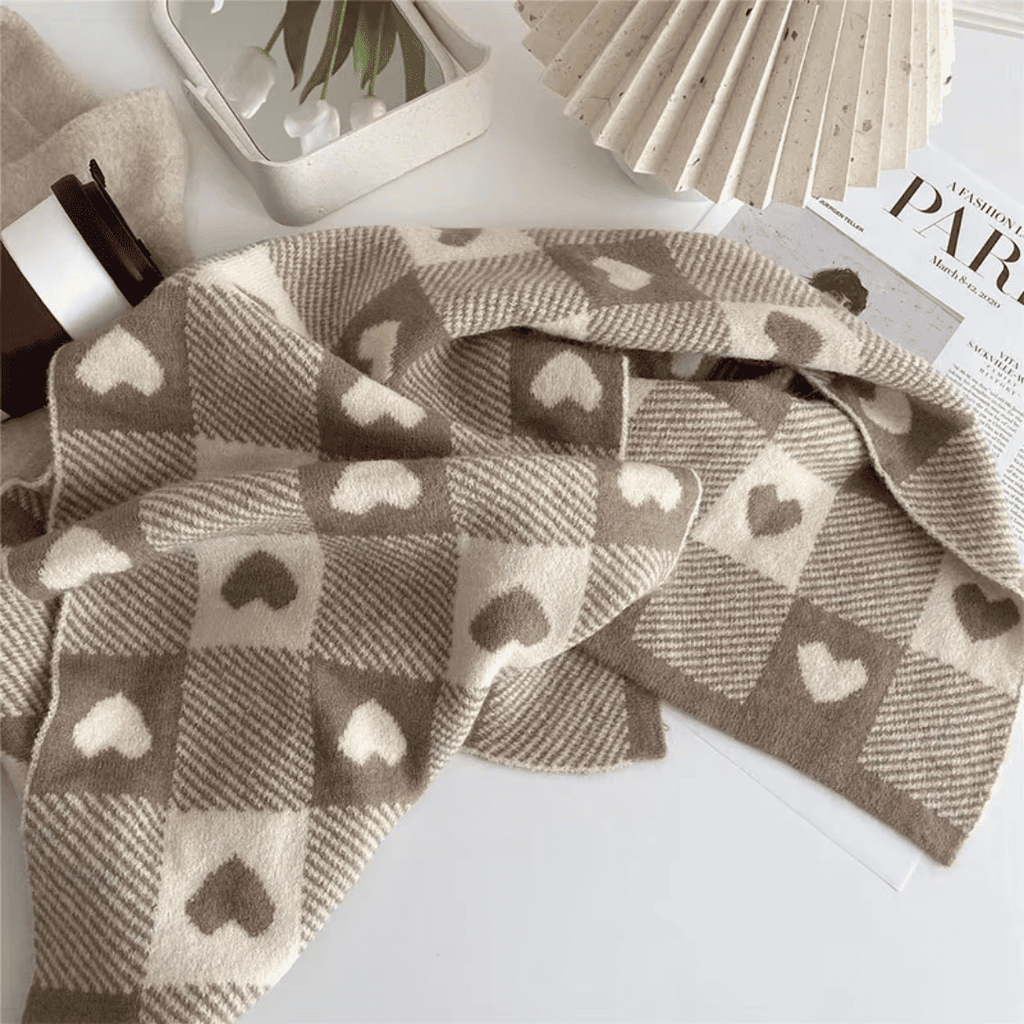 Cachecol Feminino Xadrez com Corações Forglows