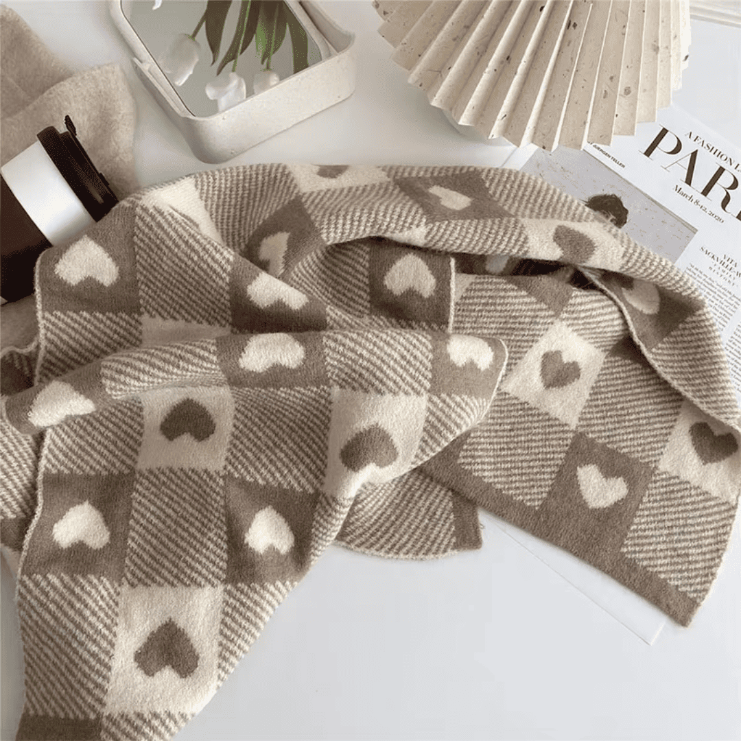 Cachecol Feminino Xadrez com Corações Forglows