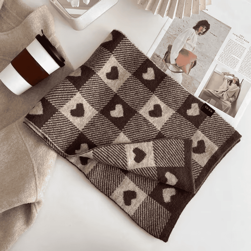 Cachecol Feminino Xadrez com Corações Forglows