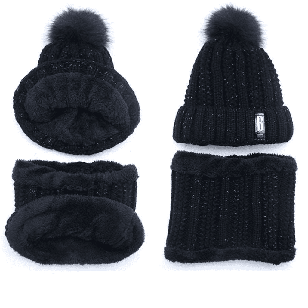 Conjunto Feminino Gola e Touca de Tricô Forrada com Pelúcia Forglows