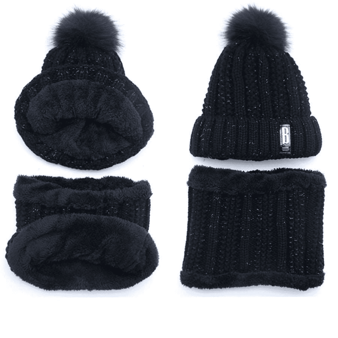 Conjunto Feminino Gola e Touca de Tricô Forrada com Pelúcia Forglows