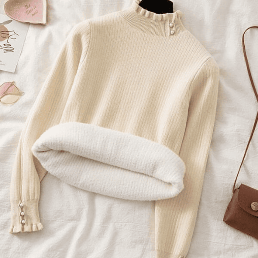 Suéter Feminino Cashmere Canelado com Botões Perolados Forglows