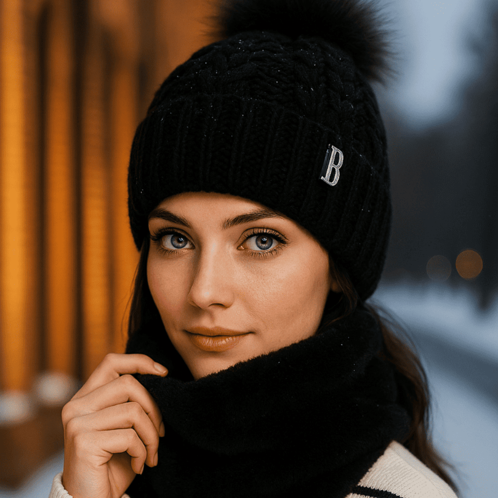 Conjunto Feminino Gola e Touca de Tricô Forrada com Pelúcia Forglows