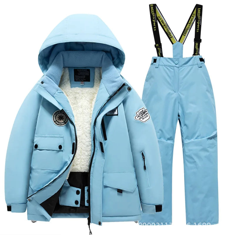 Conjunto de Casaco Forrado com Pelúcia e Calça Infantil para Neve Forglows
