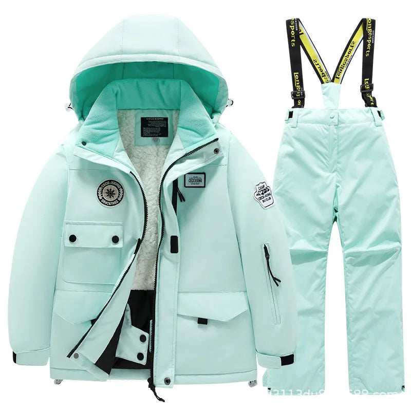 Conjunto de Casaco Forrado com Pelúcia e Calça Infantil para Neve Forglows