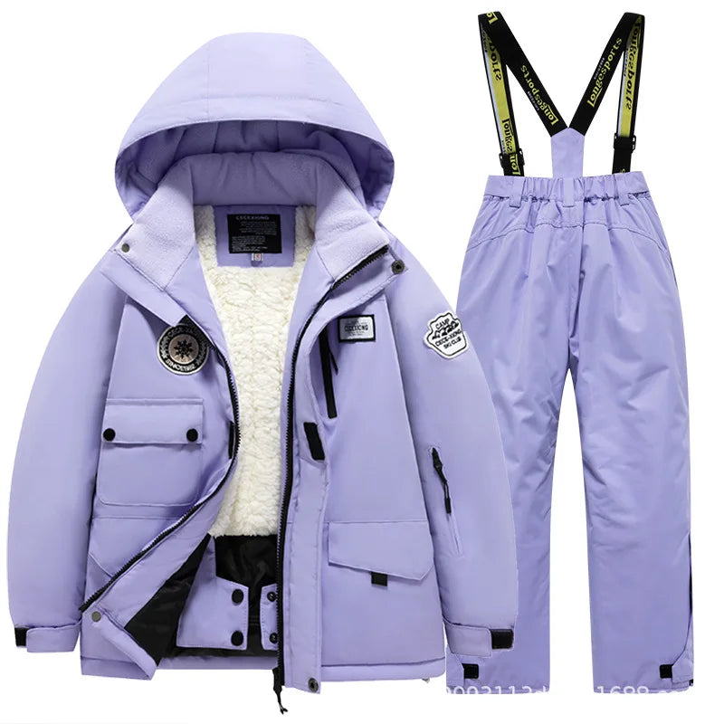 Conjunto de Casaco Forrado com Pelúcia e Calça Infantil para Neve Forglows