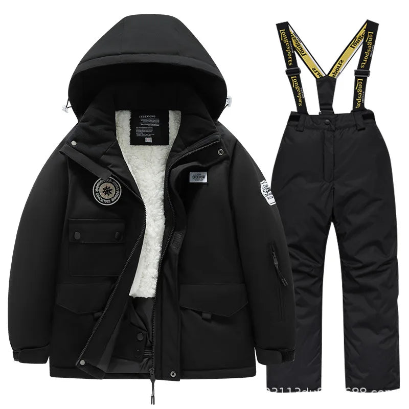 Conjunto de Casaco Forrado com Pelúcia e Calça Infantil para Neve Forglows