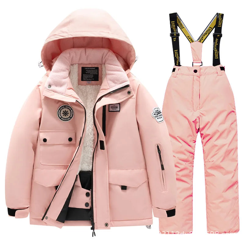 Conjunto de Casaco Forrado com Pelúcia e Calça Infantil para Neve Forglows